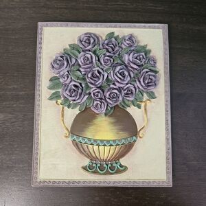 Vintage Sculptural Painting Of A Bouquet Purple Roses